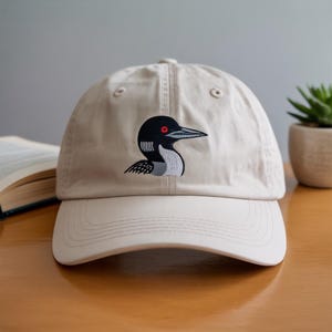 Loon Bird Embroidered Baseball Cap – Adjustable Low‑Profile Cotton Hat Featuring Two Loons – Perfect Nature Gift, More Colours