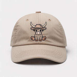 Lovely Highland Cow Embroidered Vintage Style Cap - 100% Brushed Cotton - More Colours - Hat Summer Style- Scotland Scottish