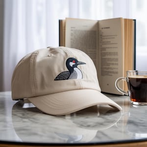 Loon Bird Embroidered Baseball Cap – Adjustable Low‑Profile Cotton Hat Featuring Two Loons – Perfect Nature Gift, More Colours