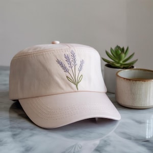 Lavender Flower Embroidered Baseball Cap,Cotton Floral Hat for Women, Cottagecore Summer Garden Cap, Cute Embroidered Hat for Mom