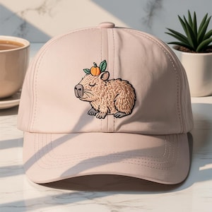 Capybara Orange Embroidered Hat-Capybara On The Head – Super Chill Embroidered Hats For Adorable Souls