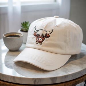 Lovely Highland Cow Embroidered Vintage Style Cap - 100% Brushed Cotton - More Colours - Hat Summer Style- Scotland Scottish
