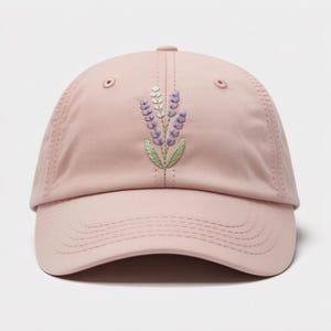 Lavender Flower Embroidered Baseball Cap,Cotton Floral Hat for Women, Cottagecore Summer Garden Cap, Cute Embroidered Hat for Mom