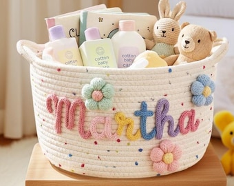 Personalisierter Strick Babykorb, Babyparty-Geschenkkorb, Baby-Geschenk, Seil-Baumwollgeschenkkorb, Baby-Geschenkkorb, Baby-Kinderzimmer-Geschenk. Spielzeugkorb,