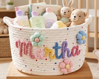 Personalized Knit Baby Basket, Baby Shower Gift Basket, Baby Gift, Rope Cotton Gift Basket, Baby Gift Basket, Baby Nursery Gift. Toy Basket,