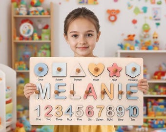 Puzzle in legno con tavoletta, giocattolo puzzle personalizzato con nome, regalo per neonata, decorazione per la cameretta dei bambini, primo regalo di Pasqua, regalo per un anno, regalo personalizzato.