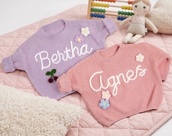 Maglione lavorato a maglia per neonati personalizzato con nome, maglione per neonati ricamato a mano, maglione per neonati con monogramma, regalo per neonati per maschietti e femminucce, regalo per neomamme
