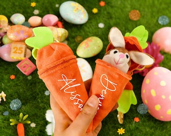 Carota di Pasqua personalizzata con coniglietto di peluche: regali di Pasqua per bambini, portachiavi a forma di carota di peluche, regali di Pasqua per bambina/bambino, giocattolo a forma di carota con coniglietto,