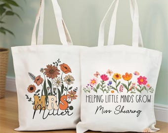Borsa tote personalizzata per insegnanti, borsa tote in tela con messaggio motivazionale per insegnanti, borsa tote per il ritorno a scuola, borsa per gli oggetti essenziali della classe.