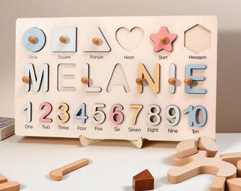 Personalized Wooden Name Puzzle for Girls, Name Puzzle with Animals, Montessori Baby Toys with Name, New Baby Gifts, Baby Shower Gift