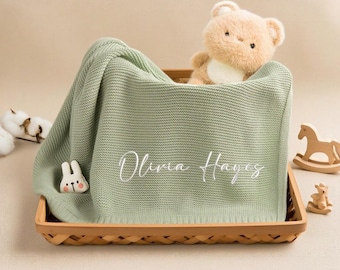 Personalized Baby Blanket, Soft Cotton Knit, Custom Baby Name Blanket, Baby Shower Gift, Newborn Blanket, Keepsake Gift for Baby