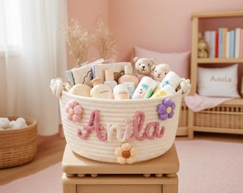 Cesta personalizada hecha a mano, cesta de regalo para bebé hecha a mano, cesta de almacenamiento, regalo para recién nacido, regalo personalizado para bebé, regalo personalizado para guardería, organizador de juguetes