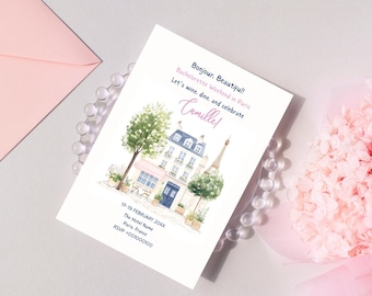 Zaproszenie na wieczór panieński w kawiarni Paris Cafe | Canva do pobrania natychmiast