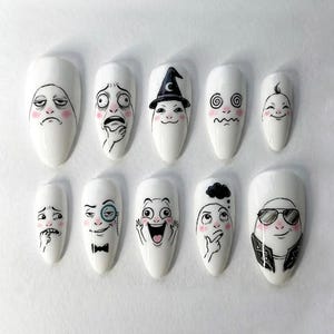 Handmade Funny Character Press On Nails | Cute Meme Face Expressions Design | Whimsical Cartoon Nail Art Set