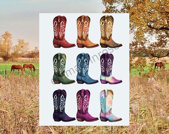 Colorful Cowboy Boots Art Print | Vibrant Western Decor (Digital Download)