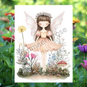 Whimsical Fairy Digital Art Print – Enchanted Garden Illustration – Fantasy Wall Art – Instant Download – Fairycore Aesthetic