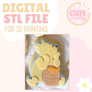 Bear with Honey Pot with matching cutter - Cookie Stamp and Cutter DIGITAL STL File