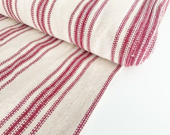 Grain Sack Fabric by the yard | Red Stripe | Skinny Stripe | 12 Stripes | Farmhouse | Country | Cottage | Rustic | Feed Sack | French