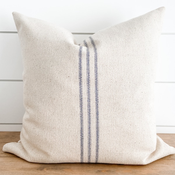 Blue Striped Grain Sack Pillow Cover | 3 Blue Stripes | Farmhouse | Country | Vintage | Rustic | Cottage | Feed Sack