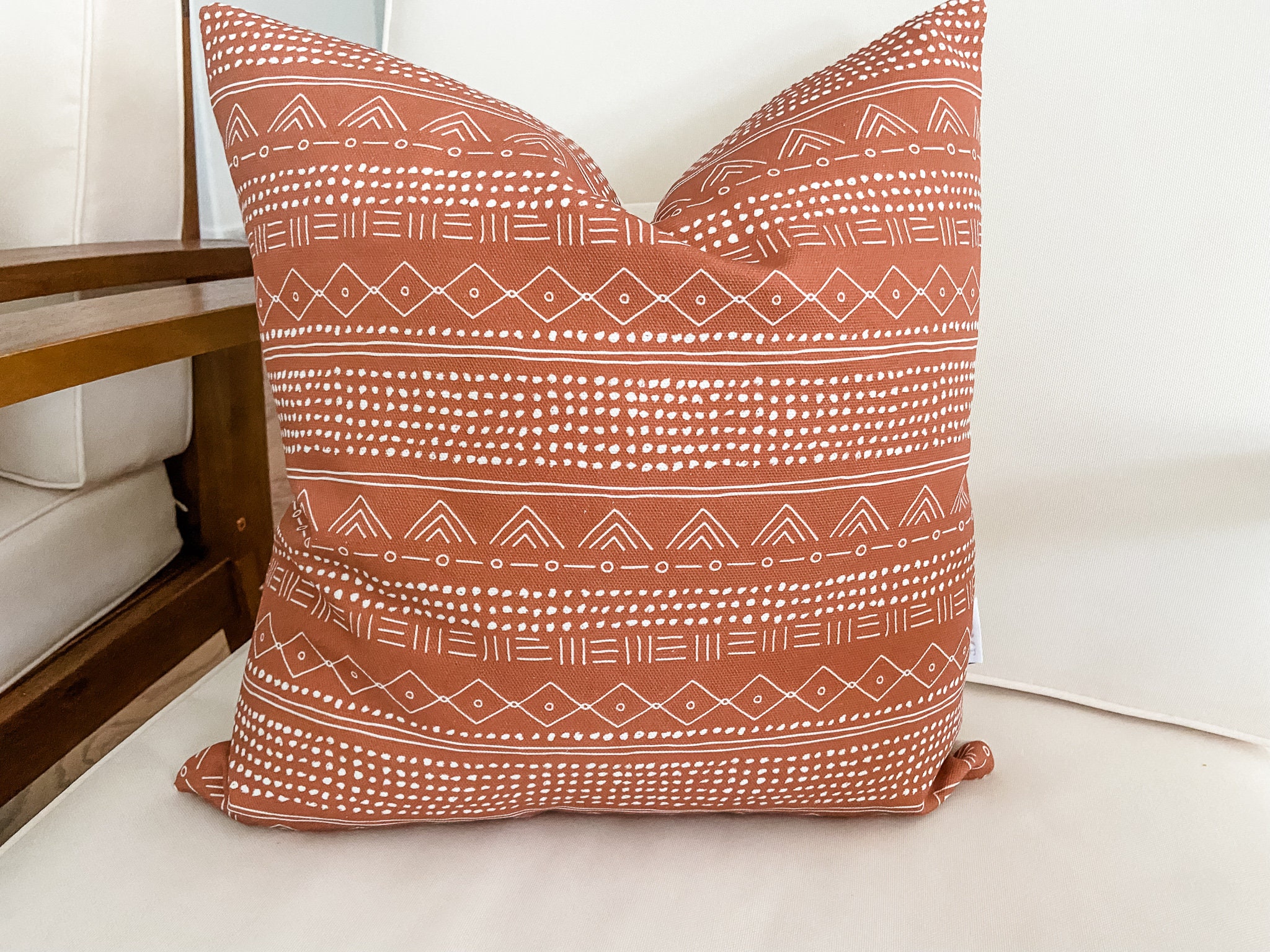 Throw Pillows Orange Mudcloth Pillow Authentic African Mudcloth