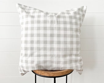 French Gray Small Gingham - Farmhouse Pillow Cover