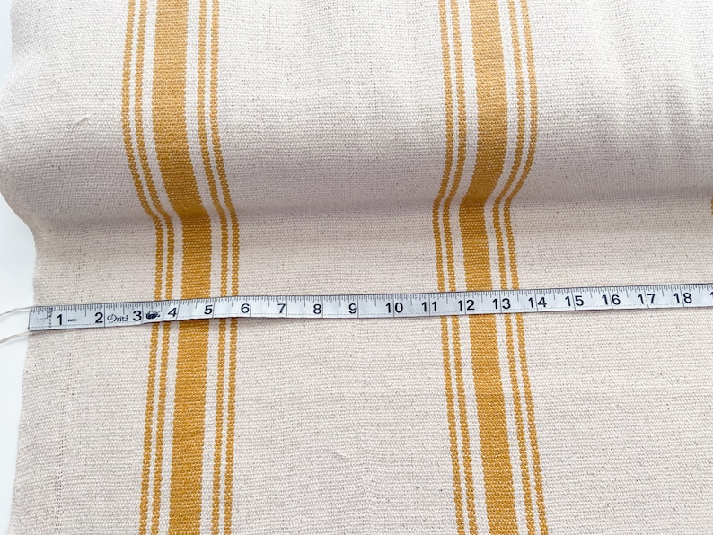 Grain Sack Fabric by the yard Golden Yellow Stripe Wide Stripe 5 Stripes Farmhouse Country Cottage Rustic Feed Sack French image 2