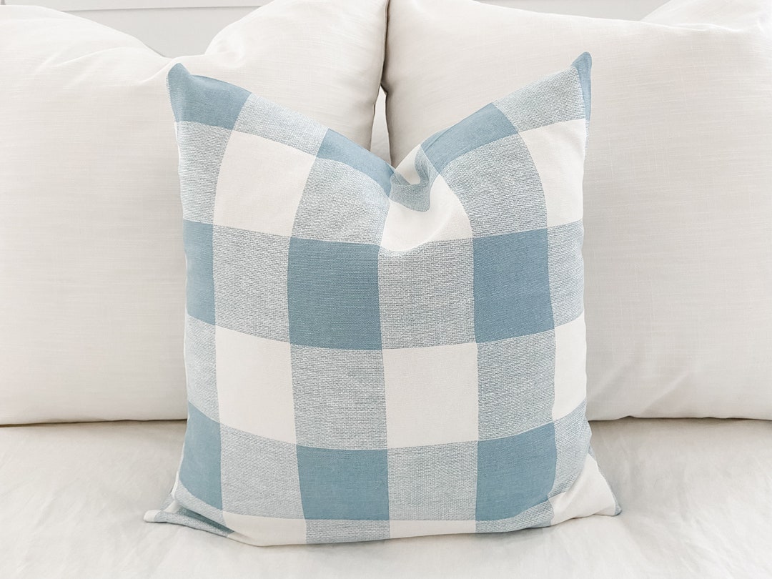 Light Blue Buffalo Check Pillow Cover Farmhouse Country Cottage Cabin Man Cave Plaid Checkered Etsy