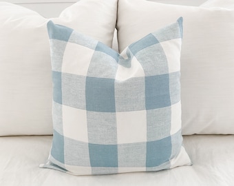 Light Blue Buffalo Check Pillow Cover | Farmhouse | Country | Cottage | Cabin | Man Cave | Plaid | Checkered