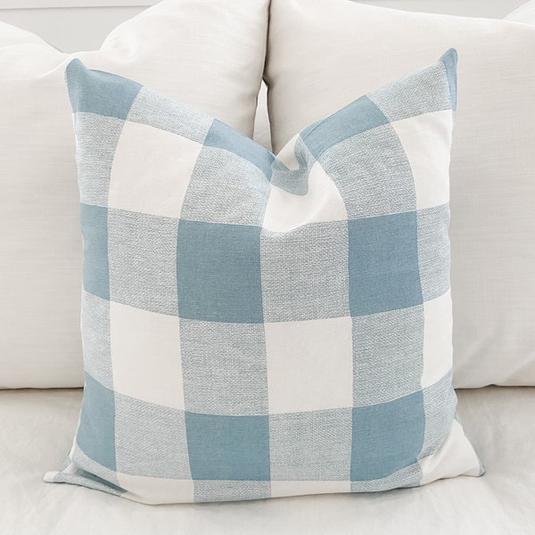 Light Blue Buffalo Check Pillow Cover | Farmhouse | Country | Cottage | Cabin | Man Cave | Plaid | Checkered