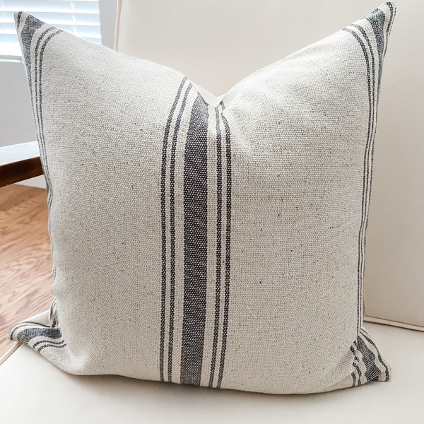 Gray Stripe Grain Sack Pillow Cover | Farmhouse | Vintage | Rustic | Feed Sack | Country | Cottage Chic