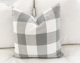 Gray Buffalo Check Pillow Cover | Farmhouse | Country | Cottage | Cabin | Man Cave | Plaid | Checkered