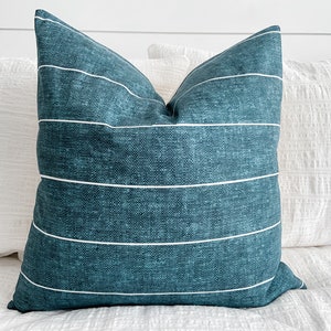 Dark Teal Striped Pillow Cover | Teal Pillow | Stripes | Farmhouse | Modern | Boho | Country | Cottage