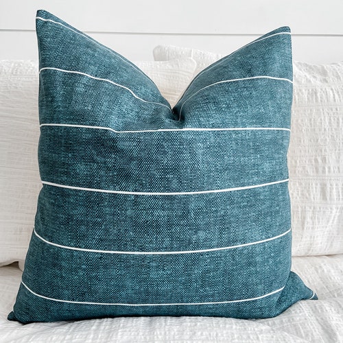 Dark Teal Striped Pillow Cover Teal Pillow Stripes Etsy