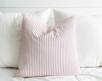 Red and White Ticking Stripe Pillow Cover | Farmhouse | Country | Cabin | Cottage