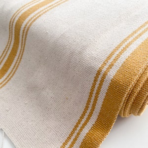 Grain Sack Fabric by the yard Golden Yellow Stripe Wide Stripe 5 Stripes Farmhouse Country Cottage Rustic Feed Sack French image 1