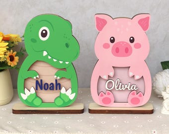 Personalized Baby Piggy Coin Bank, Gift for Kids, Custom Name Letter Piggy Bank for Boys Girls, Unique Wooden Money Box Keepsake