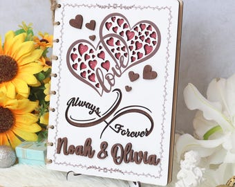 Personalized Infinity Love Wooden Card, Custom Anniversary Card, Unique Couple Gift with Names, Always and Forever Wood Greeting Card