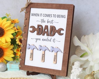 Personalized Wooden Dad Card With Kids Names, Father's Day Keepsake, You Nailed It Wood Greeting Card, Unique Keepsake Gift for Handyman