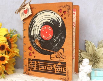 Wooden Anniversary Card with Stand, I Love You Wooden Greeting Card, Love Keepsake, Record