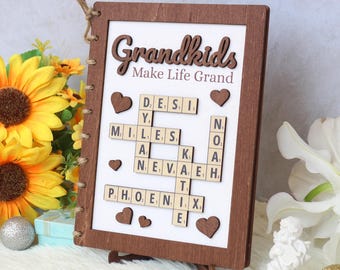 Personalized Scrabble Family Name Wooden Card: Grandparent Gift