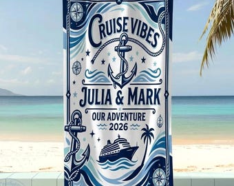 Toalla de playa personalizada con temática de crucero, toalla de playa personalizada para la aventura 2026, regalo para vacaciones en crucero, recuerdo de crucero familiar, viaje en velero.