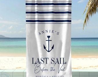 Toalla de playa personalizada "Última navegación antes del velo", regalo personalizado para despedida de soltera, recuerdos para la despedida de soltera, toalla para la futura novia, viaje en crucero.