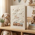 Embroidered Little Train Linen Photo Album , Custom Baby Memory Book, Personalized Hand Embroidered Keepsake Album, Newborn Gift product logo
