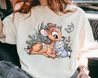 Camiseta Disney Bambi Thumper Floral Comfort Colors, linda camiseta de Bambi, camiseta de El Reino Animal, vacaciones familiares en Disneyland, viaje de cumpleaños para niñas