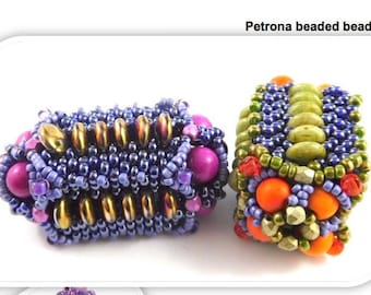 Lentil 2-hole beads - Petrona beaded bead Instant Downloadable pattern