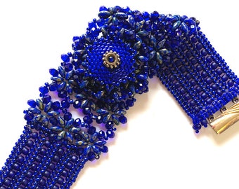 Starry Sapphire Nights beadweaving bracelet tutorial: Instant Downloadable Pattern PDF File