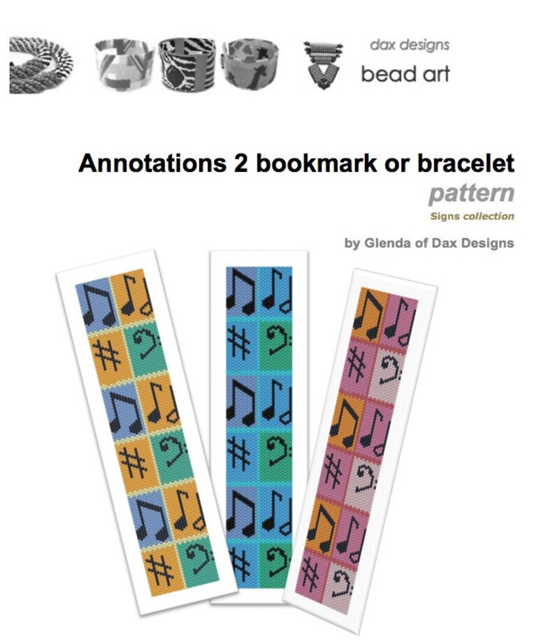 Annotations 2 Musical bracelet or bookmark peyote beadwork: Instant Downloadable Pattern PDF File image 2