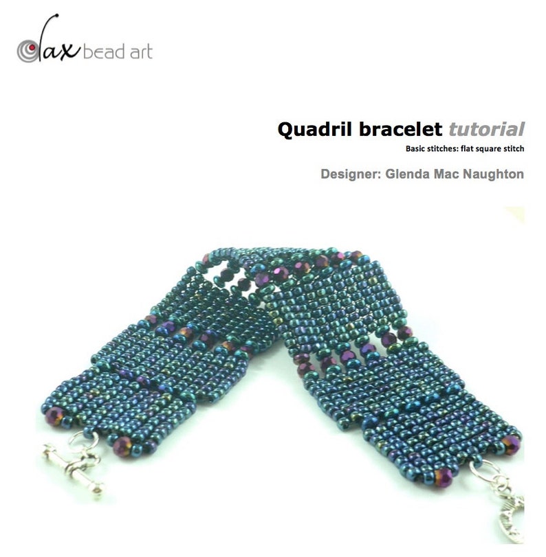 Quadril square stitch beaded cuff bracelet tutorial and instructions: Instant Downloadable Pattern PDF File image 1