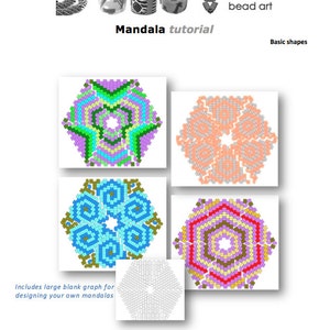 May include: A tutorial on mandala bead art by Dax Designs. The image features colorful mandala designs, a blank graph, and the text "Mandala tutorial." The designs are in various colors, including blue, green, pink, and orange.