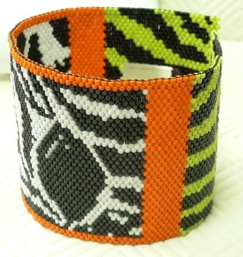 Eye of the Zebra Beaded Peyote Cuff Bracelet Pattern Instant Etsy